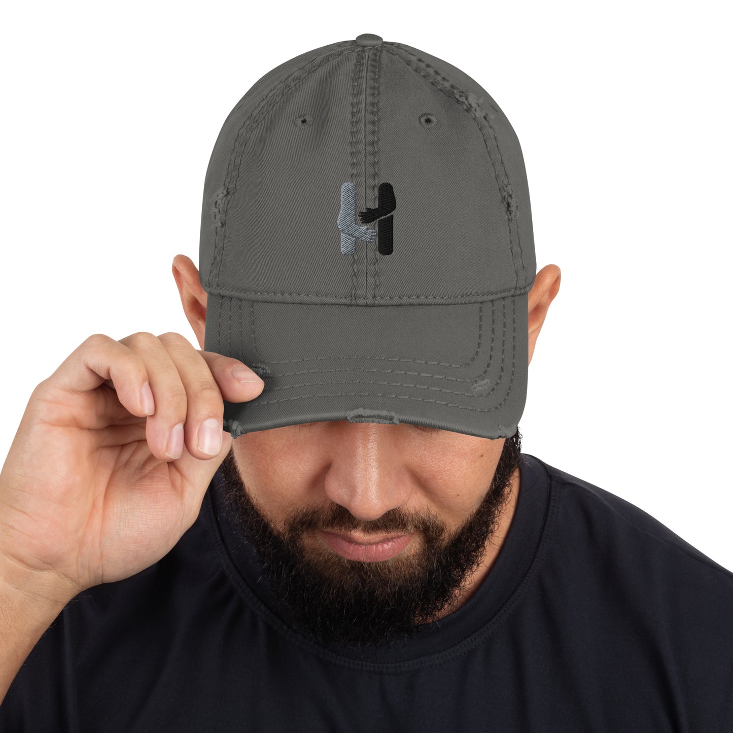 Silver & Black Logo Distressed Dad Hat