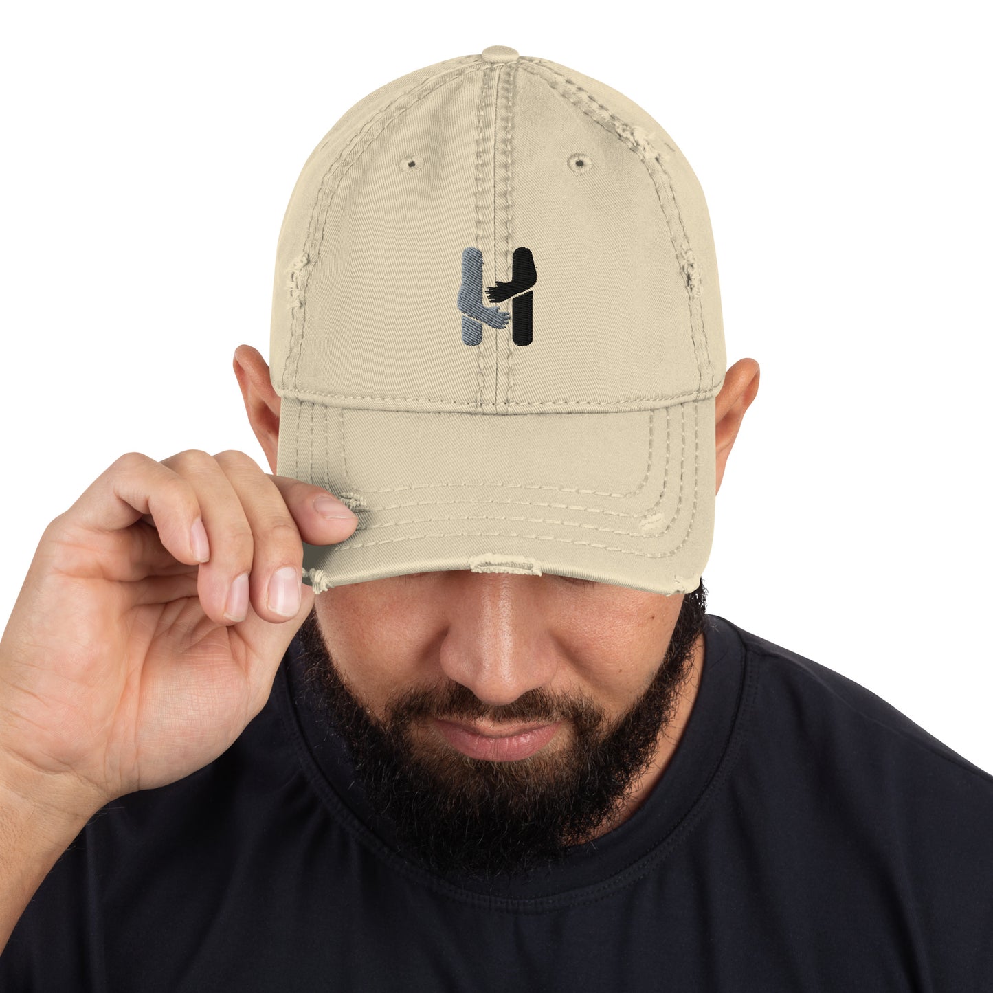 Silver & Black Logo Distressed Dad Hat