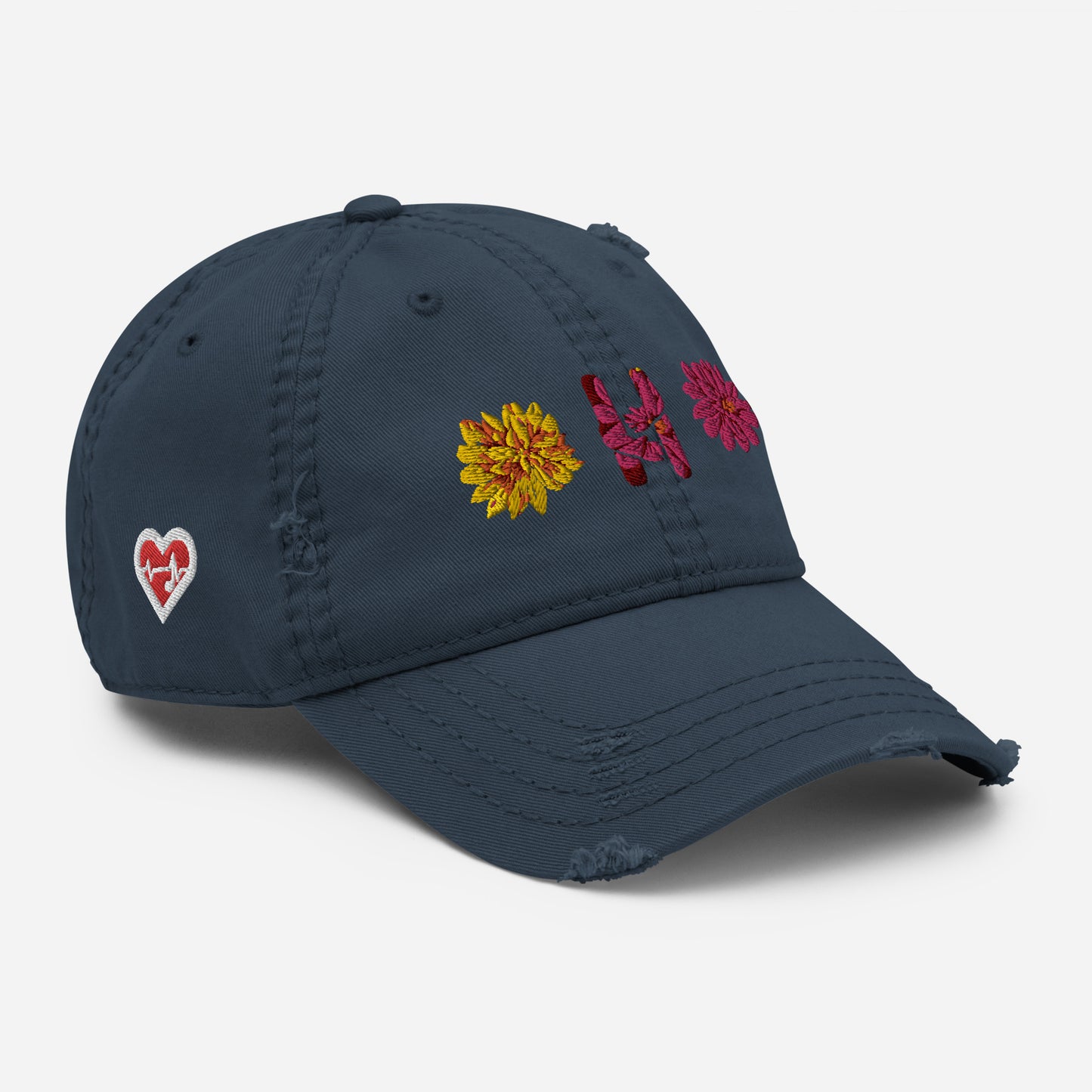 Heartbeat Floral Distressed Hat