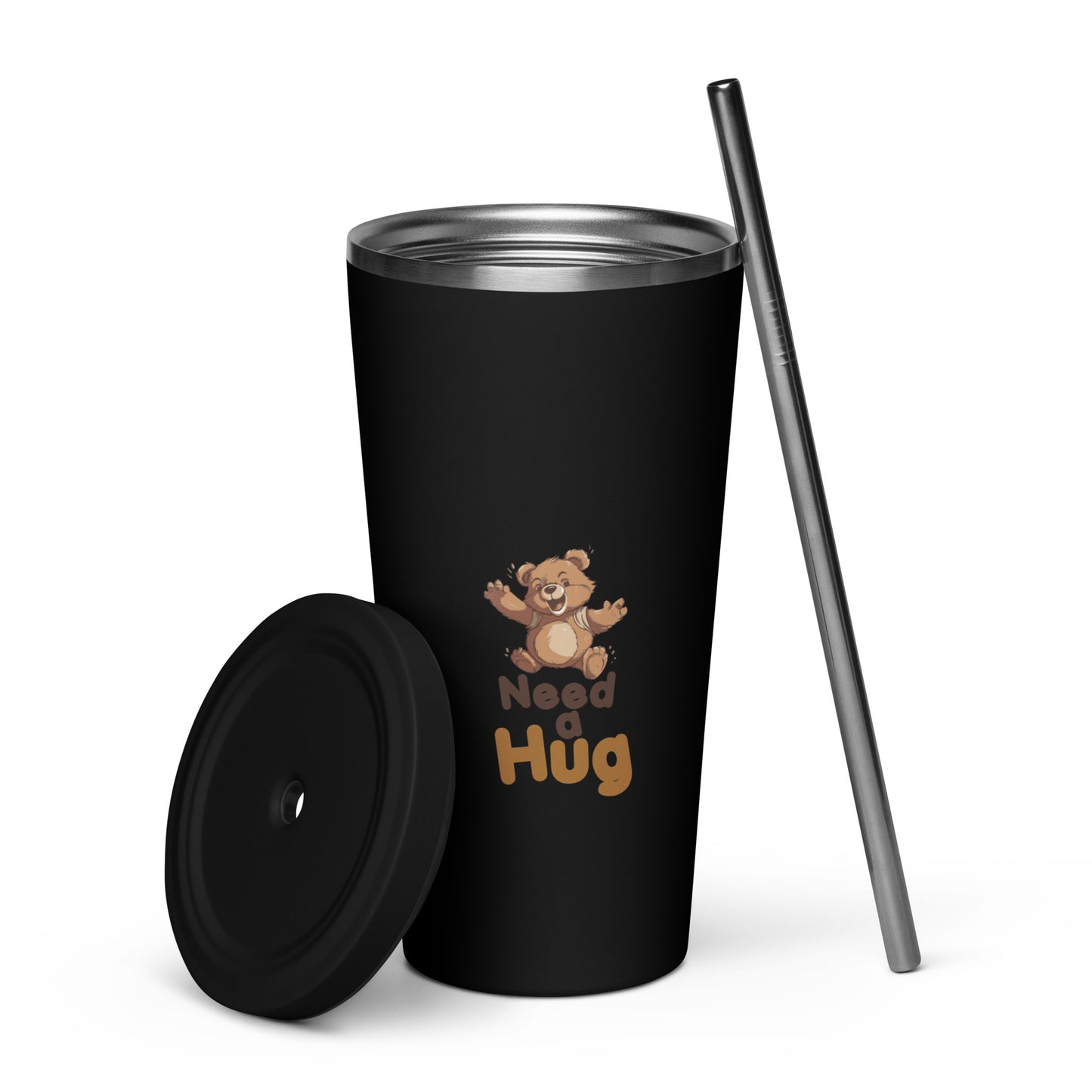 Tribute to Bears: Hugs Are Free Teddy Bear Insulated Tumbler with a straw