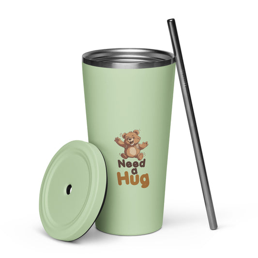 Tribute to Bears: Hugs Are Free Teddy Bear Insulated Tumbler with a straw