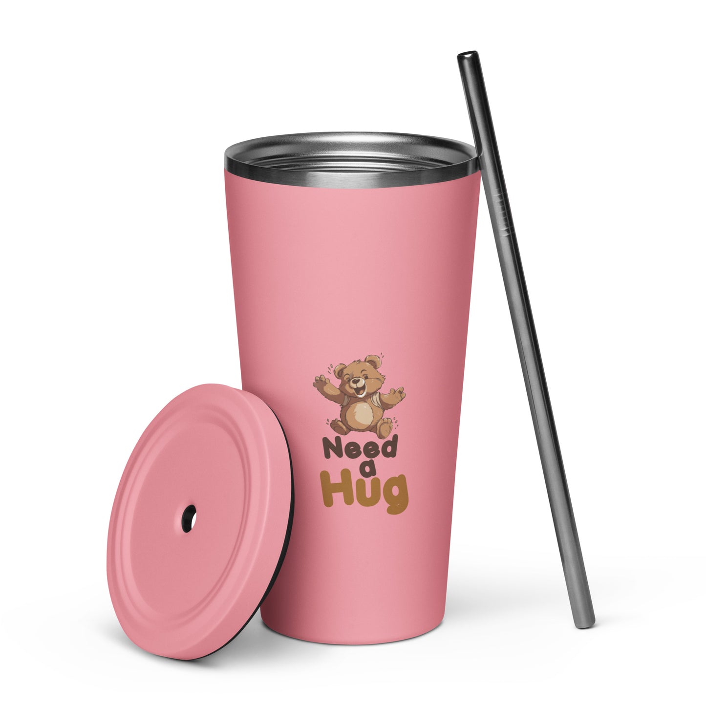 Tribute to Bears: Hugs Are Free Teddy Bear Insulated Tumbler with a straw