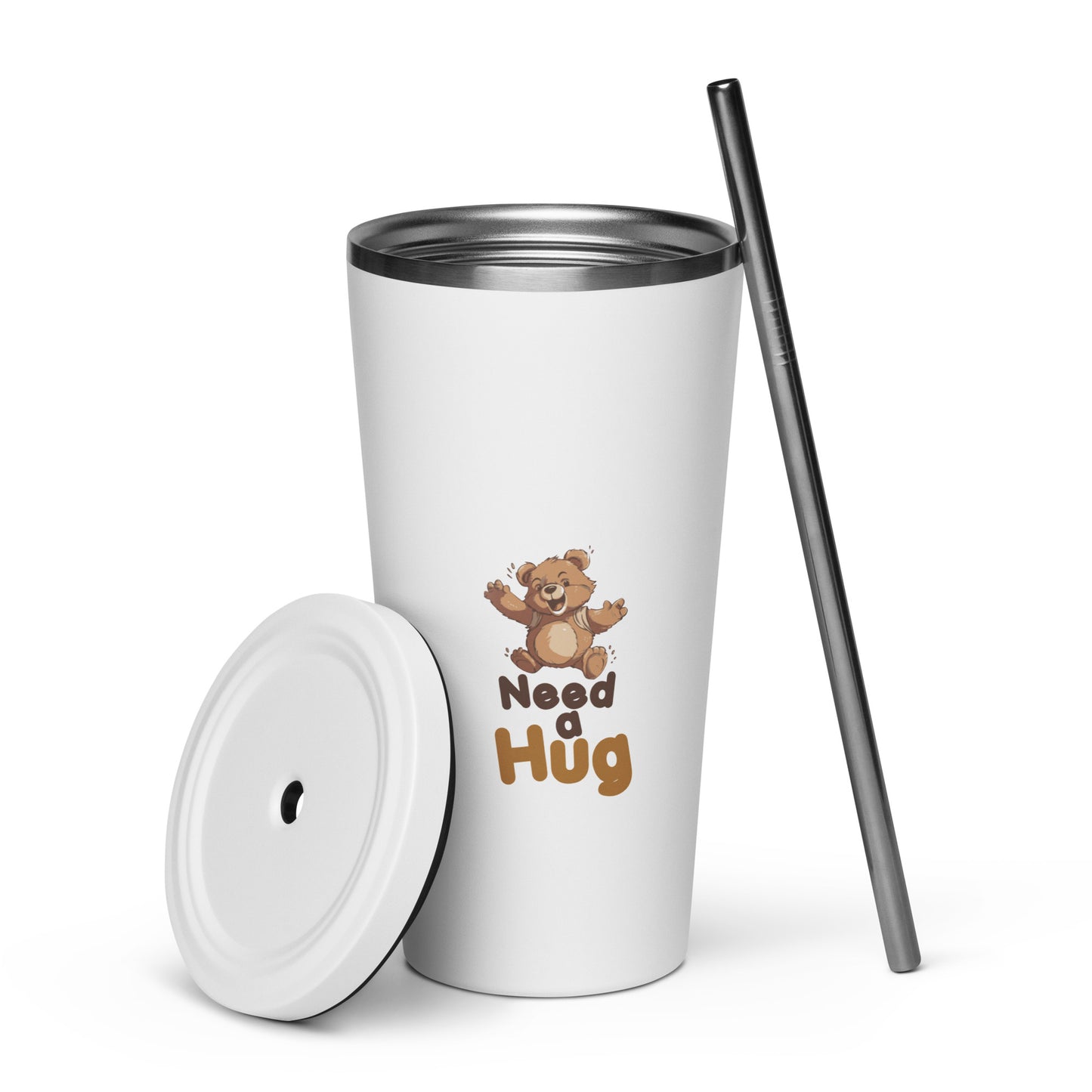 Tribute to Bears: Hugs Are Free Teddy Bear Insulated Tumbler with a straw