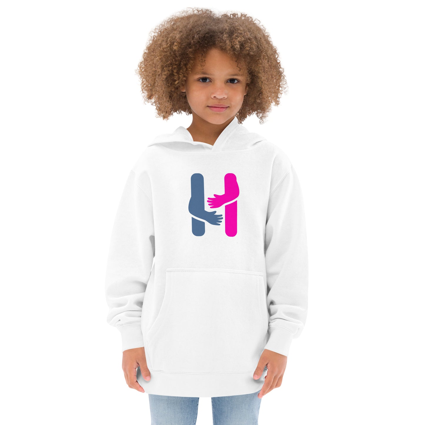 Stay Cozy in Style with Our Pink and Blue Logo Kids Fleece Hoodie