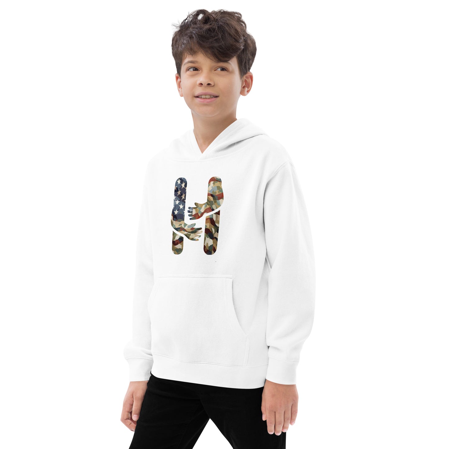 Experience Comfort with Our Fatigue Print Logo Kids Fleece Hoodie