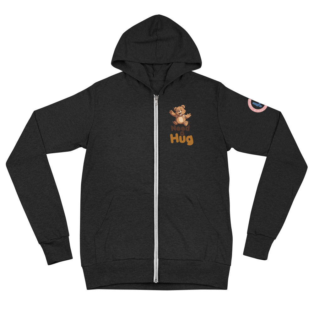 Warm Embrace: Hugs Are Free Teddy Bear Zip Hoodie