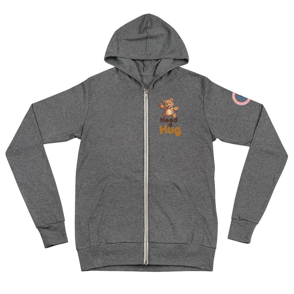 Warm Embrace: Hugs Are Free Teddy Bear Zip Hoodie