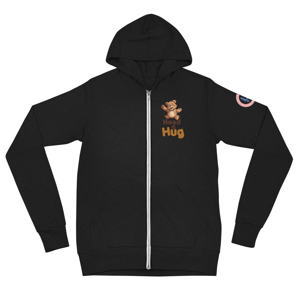 Warm Embrace: Hugs Are Free Teddy Bear Zip Hoodie