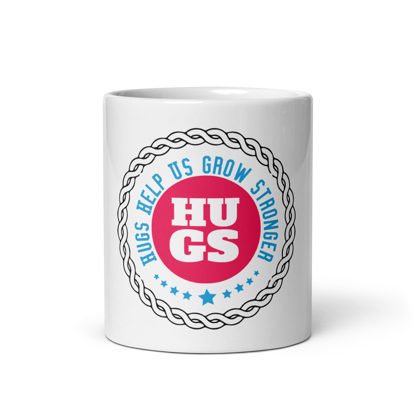 Morning Embrace: Hugs Are Free White Glossy Mug