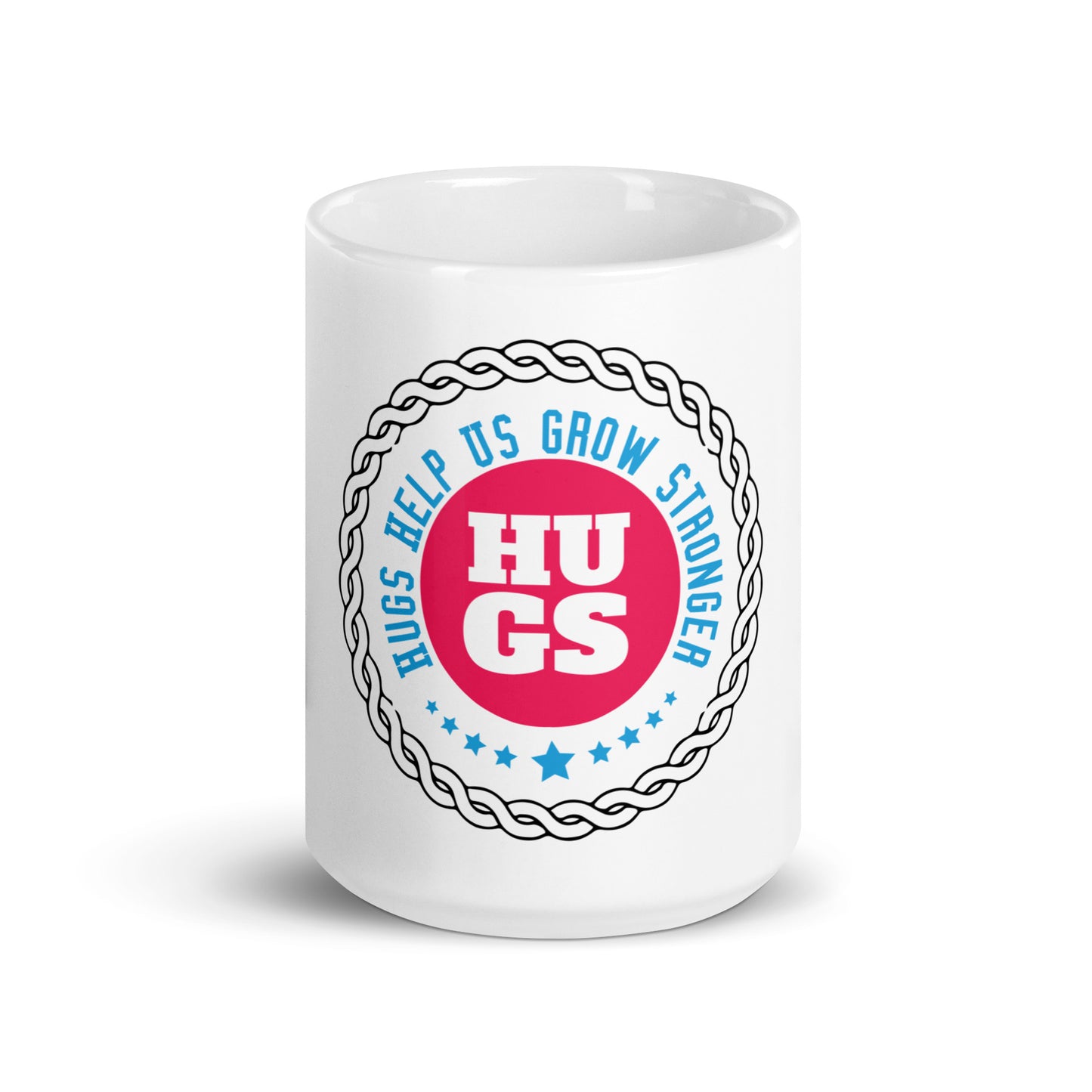 Morning Embrace: Hugs Are Free White Glossy Mug