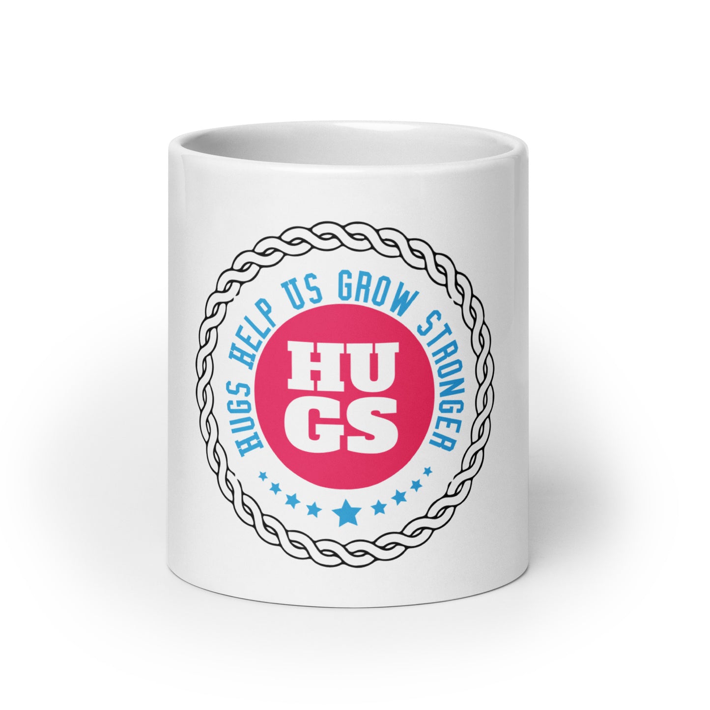 Morning Embrace: Hugs Are Free White Glossy Mug